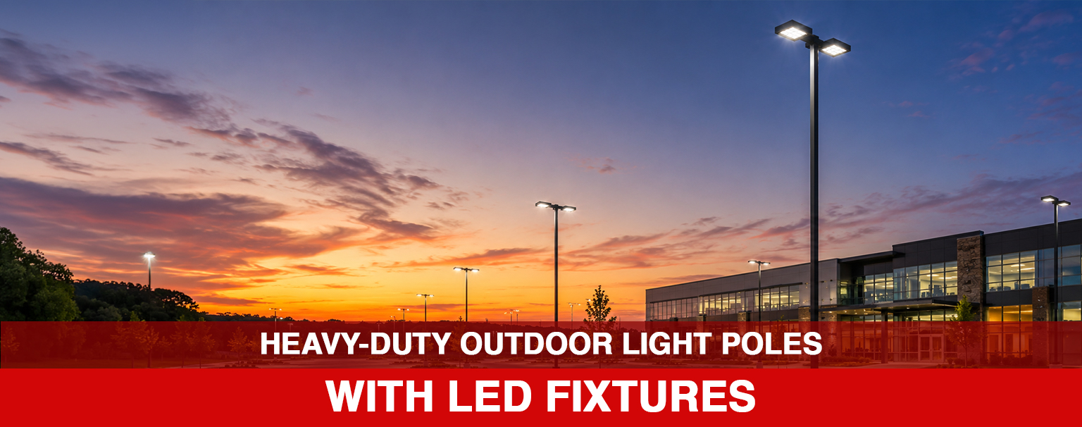 Heavy-duty outdoor light poles with led fixtures